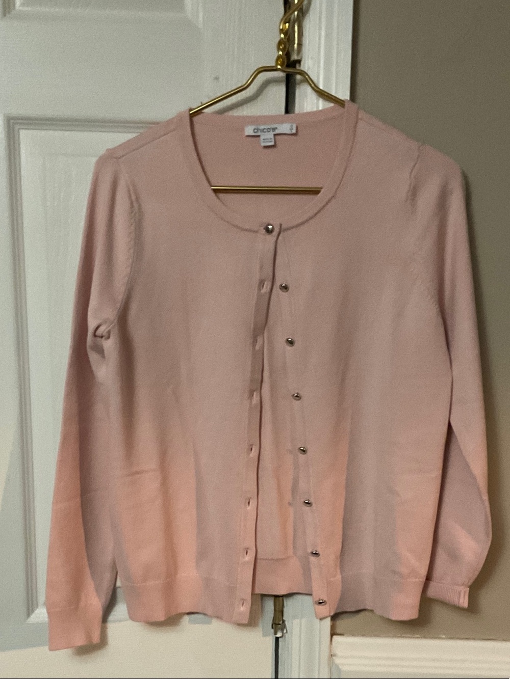 Chico's Soft Light Pink Button-Front Cardigan